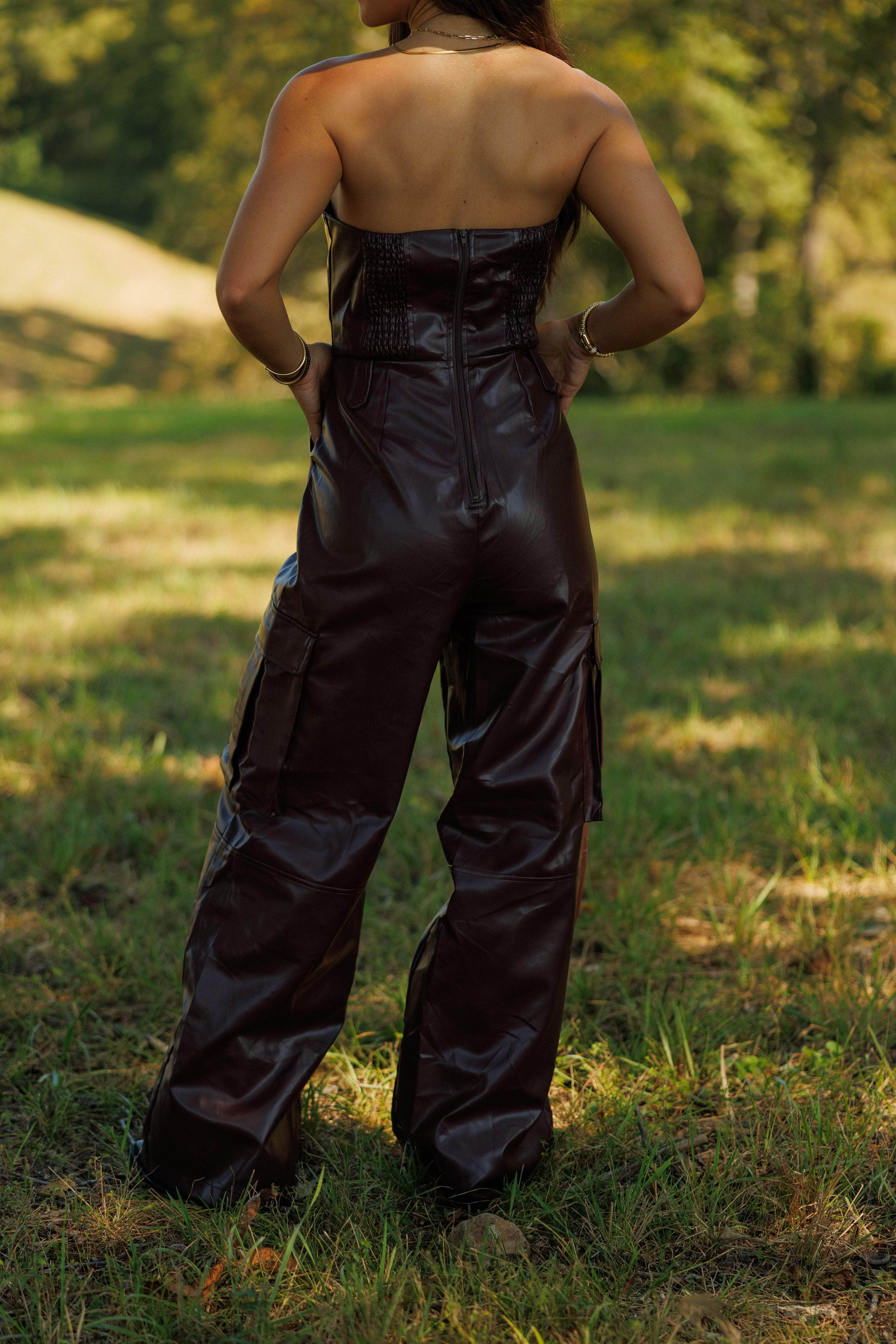 Dark Burgundy Leather Jumpsuit