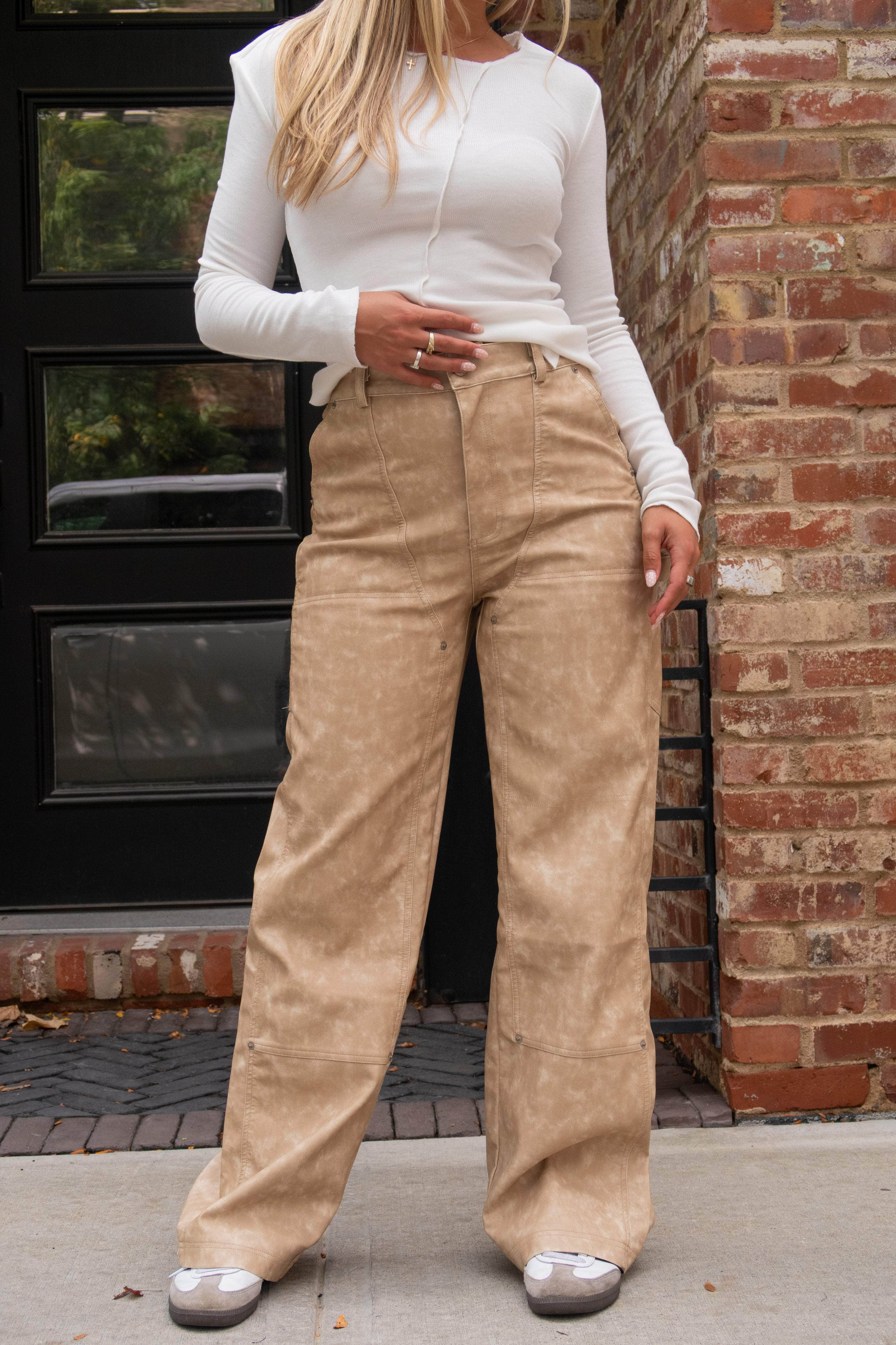 Distressed Leather Carpenter Pants