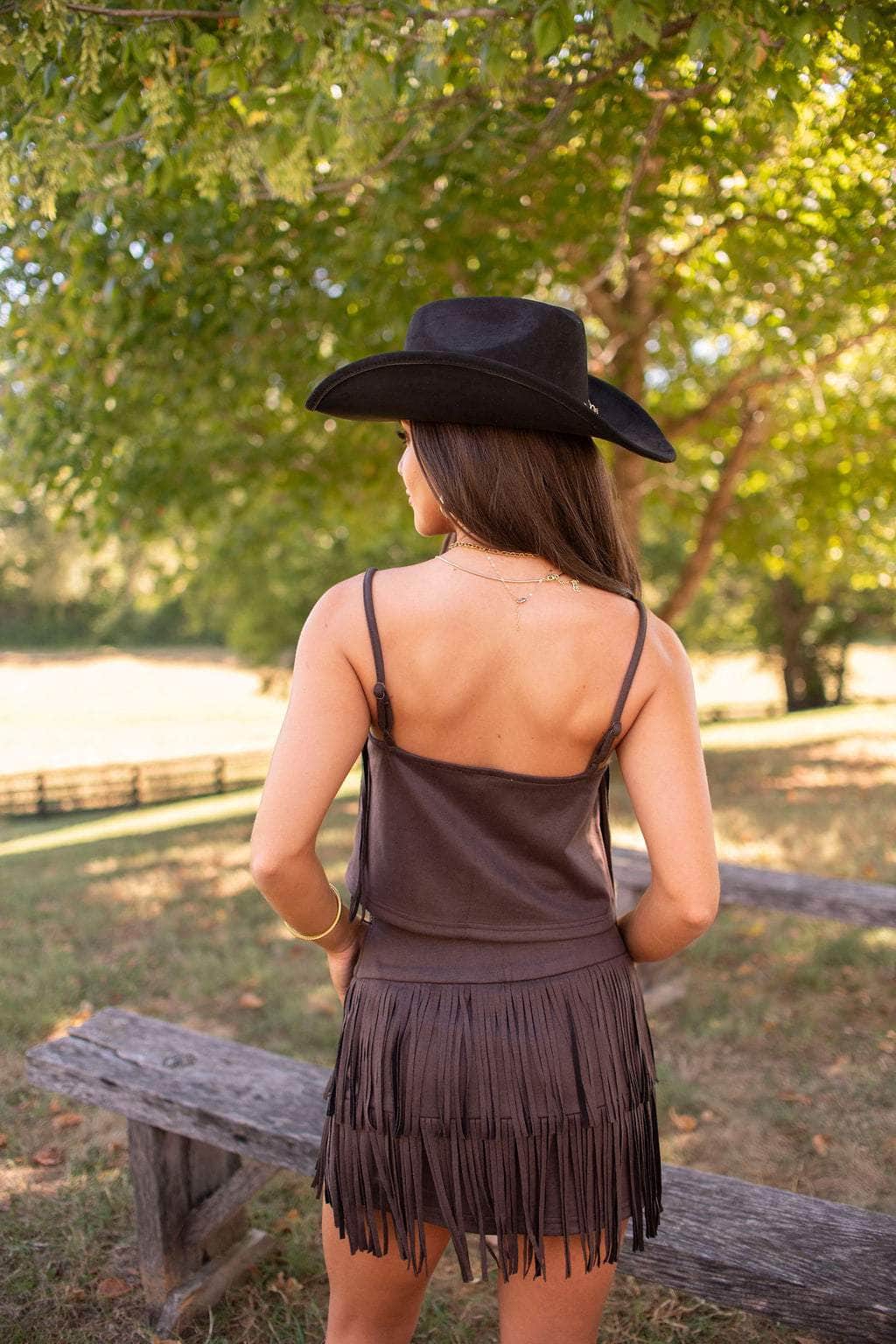 Saddle And Fringe Suede Top